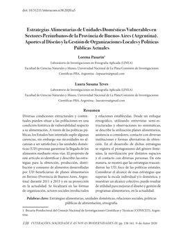 Estrategias Alimentarias De Unidades Domésticas Vulnerables En Sectores Periurbanos De La Provincia De Buenos Aires (Argentina)