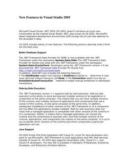 New Features in Visual Studio 2003