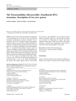 The Parazoanthidae (Hexacorallia: Zoantharia) DNA Taxonomy: Description of Two New Genera