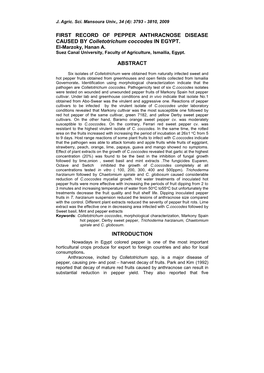 First Record for Anthracnose Disease of Pepper Caused by Colletotrichum