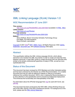 Xlink) Version 1.0 W3C Recommendation 27 June 2001