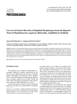 Low-Level Genetic Diversity of Opalinid Morphotypes from the Digestive Tract of Hoplobatrachus Rugulosus (Batrachia, Amphibia) in Thailand