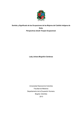 Sentido Y Significado De Las Ocupaciones De Las Mujeres Del Cabildo Indígena De Suba