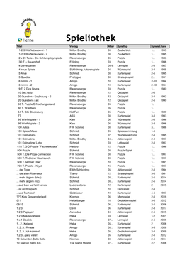 Die Spiele Der Spieliothek Finden Sie Als PDF Hier