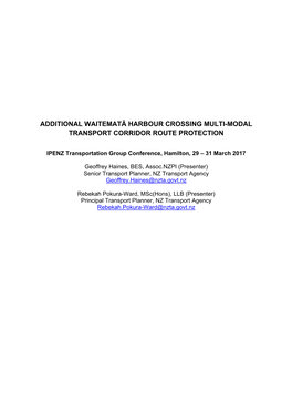 Additional Waitematā Harbour Crossing Multi-Modal Transport Corridor Route Protection
