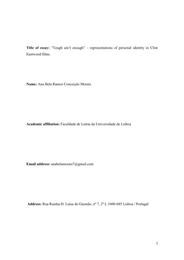 Representations of Personal Identity in Clint Eastwood Films. Name