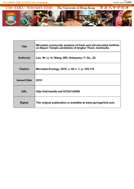 Title Microbial Community Analysis of Fresh and Old Microbial Biofilms On