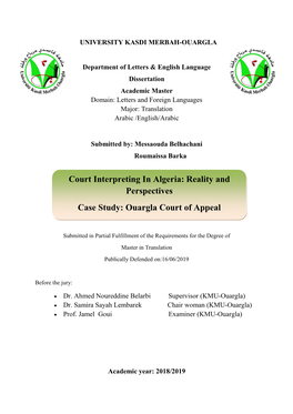 Court Interpreting in Algeria: Reality and Perspectives