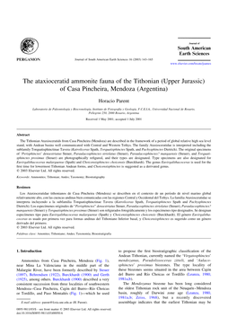 The Ataxioceratid Ammonite Fauna of the Tithonian (Upper Jurassic) of Casa Pincheira, Mendoza (Argentina)