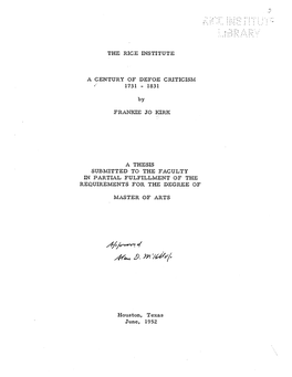 A Century of Defoe Criticism, 1731-1831