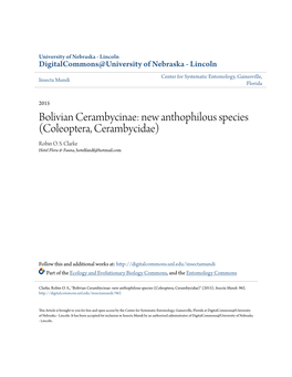 Bolivian Cerambycinae: New Anthophilous Species (Coleoptera, Cerambycidae) Robin O