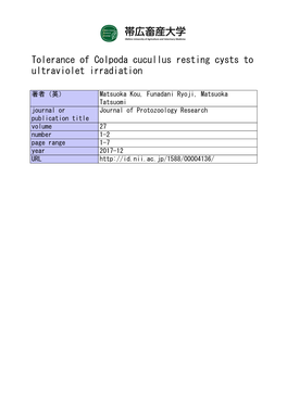 Tolerance of Colpoda Cucullus Resting Cysts to Ultraviolet Irradiation