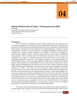 Marine Biodiversity of India– a Perspective for RFM K