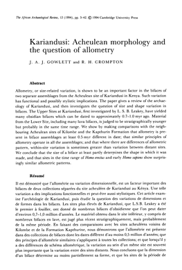 Kariandusi: Acheulean Morphology and the Question of Allometry 11