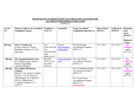 Register of Accreditation of Fumigation Agencies for Aluminium Phosphide Fumigation (Nspm-22)