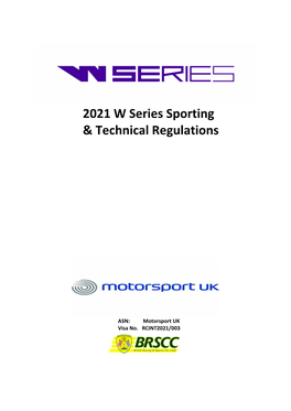 2021 W Series Sporting & Technical Regulations