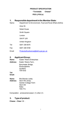 Teviotdale Cheese Product Specification