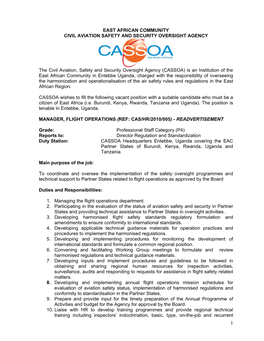 EAST AFRICAN COMMUNITY CIVIL AVIATION SAFETY and SECURITY OVERSIGHT AGENCY the Civil Aviation, Safety and Security Oversight