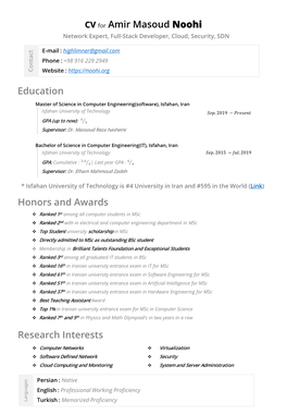 CV for Amir Masoud Noohi Network Expert, Full-Stack Developer, Cloud, Security, SDN