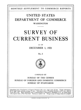 Survey of Current Business December 1921