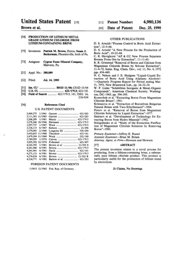 United States Patent (19) (11) Patent Number: 4,980,136 Brown Et Al