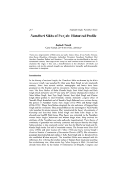 Namdhari Sikhs of Punjab: Historical Profile