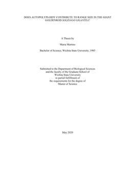 Does Autopolyploidy Contribute to Range Size in the Giant Goldenrod Solidago Gigantea?