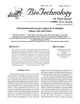 Informationization Project Approval in Shanghai Colleges and Universities