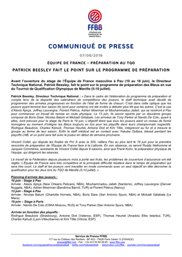 Communiqué De Presse