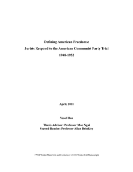 Jurists Respond to the American Communist Party Trial 1948-1952