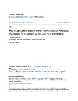 Modeling Long-Term Stability of the Ferrar Glacier, East Antarctica: Implications for Interpreting Cosmogenic Nuclide Inheritance