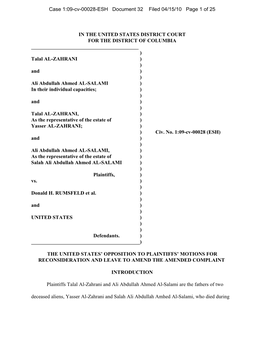 IN the UNITED STATES DISTRICT COURT for the DISTRICT of COLUMBIA ) Talal AL-ZAHRANI ) ) and ) ) Ali Abdullah Ahmed AL-SALAMI
