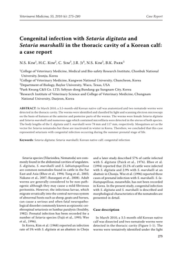 Congenital Infection with Setaria Digitata and Setaria Marshalli in the Thoracic Cavity of a Korean Calf: a Case Report