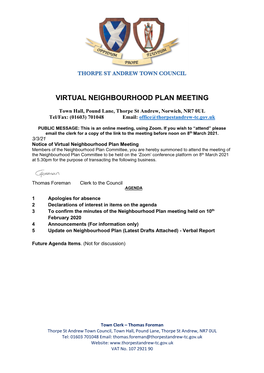 Virtual Neighbourhood Plan Meeting