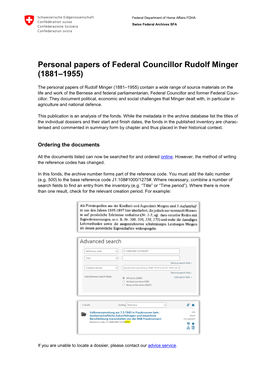 Personal Papers of Federal Councillor Rudolf Minger (1881–1955)