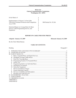 Report on Cable Industry Prices