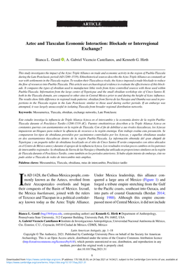 Aztec and Tlaxcalan Economic Interaction: Blockade Or Interregional Exchange?