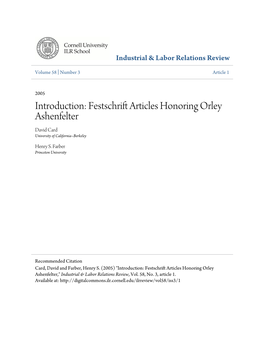 Festschrift Articles Honoring Orley Ashenfelter David Card University of California–Berkeley