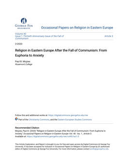 Religion in Eastern Europe After the Fall of Communism: from Euphoria to Anxiety