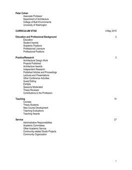Peter Cohan Associate Professor Department of Architecture College of Built Environments University of Washington