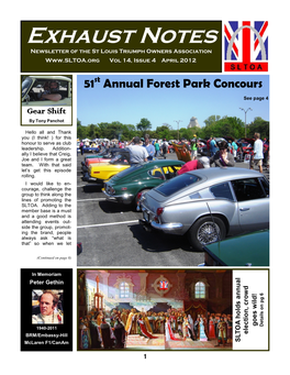 Exhaust Notes Newsletter of the St Louis Triumph Owners Association Vol 14, Issue 4 April 2012