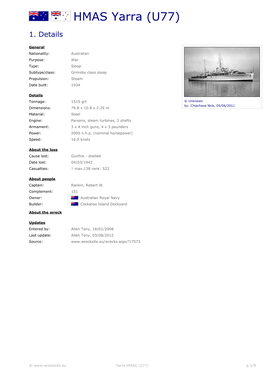 Wreck Report for Yarra HMAS