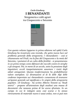 I BENANDANTI Stregoneria E Culti Agrari Tra Cinquecento E Seicento