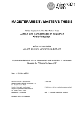 Magisterarbeit / Master's Thesis