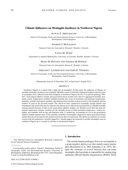 Climate Influences on Meningitis Incidence in Northwest