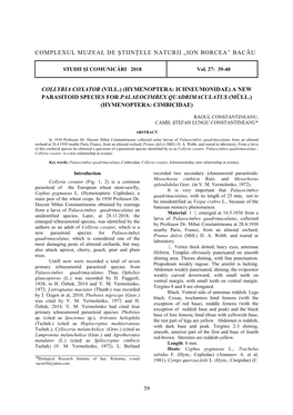 Hymenoptera: Ichneumonidae) a New Parasitoid Species for Palaeocimbex Quadrimaculatus (Müll.) (Hymenoptera: Cimbicidae)