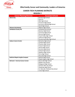 Ohio Family Career and Community Leaders of America CAREER TECH PLANNING DISTRICTS REGION 2