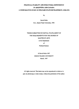 In Argentina and Canada: a Comparative Study in Welfare State Development, 1930-1970