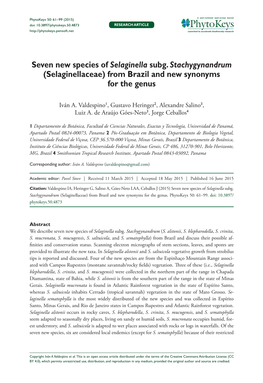 Seven New Species of Selaginella Subg. Stachygynandrum (Selaginellaceae) from Brazil and New Synonyms for the Genus