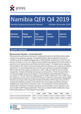 Namibia QER Q4 2019 Namibia Quarterly Economic Review October-December 2019